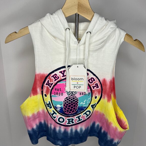 Bloom + Pop Key West, FL Hooded Sleeveless Crop Sweatshirt NWT Small - Picture 1 of 5